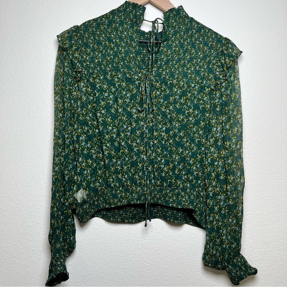 Free People Women Roma Top Small Green Ditsy‎ Floral Victorian Royalcore Sheer - Picture 9 of 10
